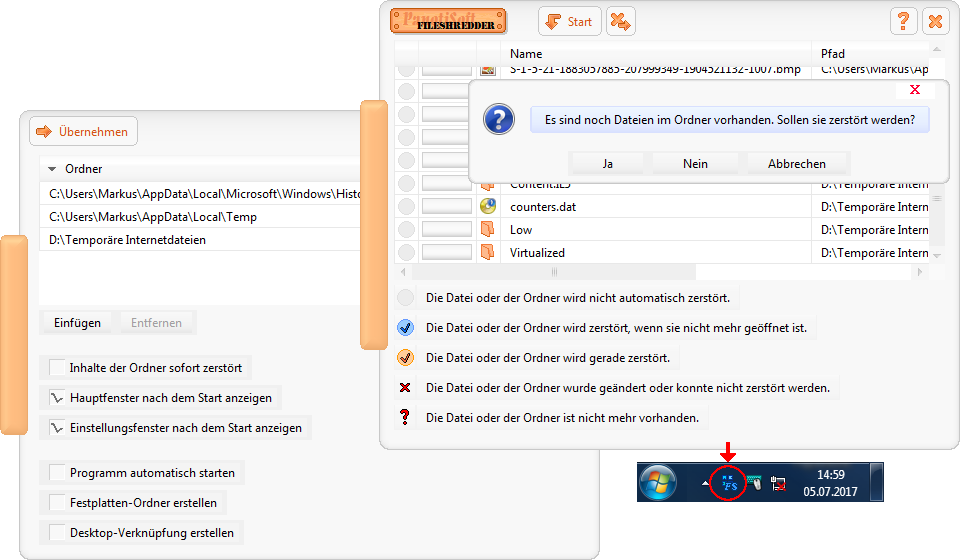 Übersicht des Programms FileShredder