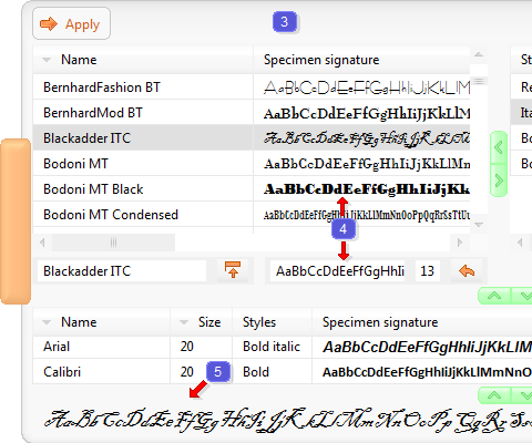 Select font in the program TextWriter